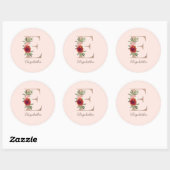 Floral blush bouquet gepersonaliseerde letter " E  Ronde Sticker (Vel)