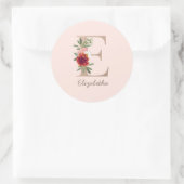 Floral blush bouquet gepersonaliseerde letter " E  Ronde Sticker (Tas)