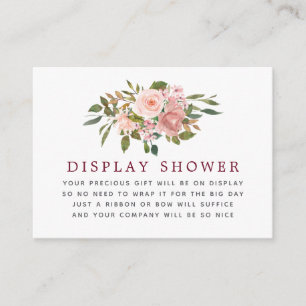 Floral Blush & Bourgogne Baby shower Display Showe Informatiekaartje