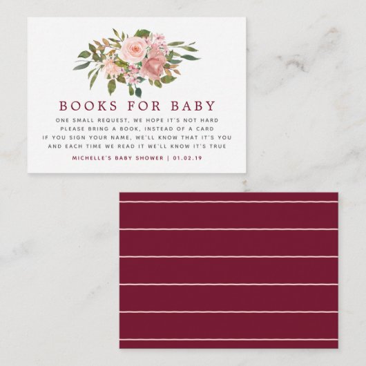 Floral Blush & Burgundy Baby shower Book Request Informatiekaartje (Voorkant / Achterkant)