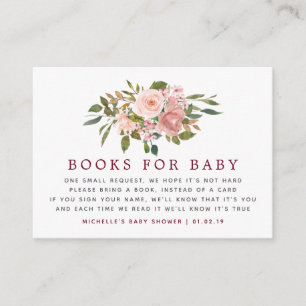 Floral Blush & Burgundy Baby shower Book Request Informatiekaartje