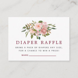 Floral Blush & Burgundy Baby shower Diaper Raffle Informatiekaartje