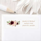 Floral Blush Burgundy Elegant Wedding Address Etiket (Insitu)