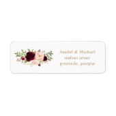 Floral Blush Burgundy Elegant Wedding Address Etiket (Voorkant)