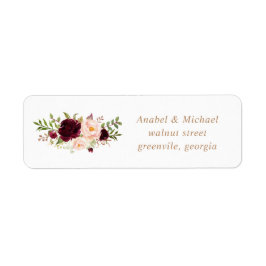 Floral Blush Burgundy Elegant Wedding Address Etiket