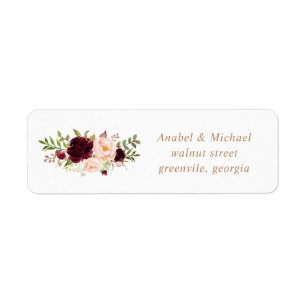 Floral Blush Burgundy Elegant Wedding Address Etiket