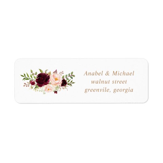 Floral Blush Burgundy Elegant Wedding Address Etiket (Voorkant)