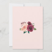 Floral Blush Burgundy Roos Border Wedding Kaart (Achterkant)
