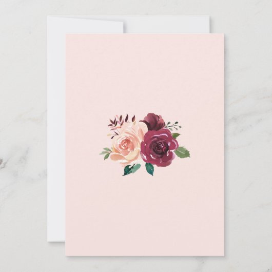 Floral Blush Burgundy Roos Border Wedding Kaart (Achterkant)