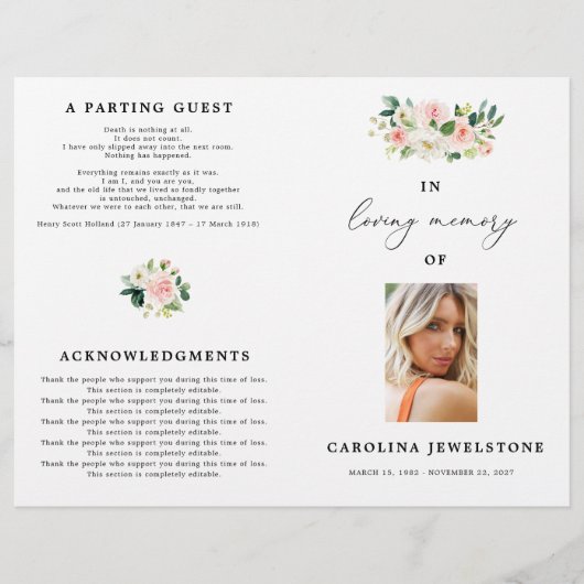 Floral Blush Celebration of Life Programme (Voorkant)