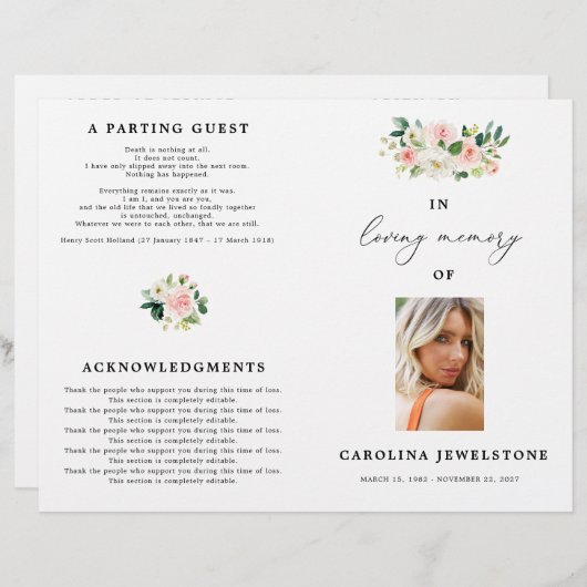 Floral Blush Celebration of Life Programme (Voorkant / Achterkant)