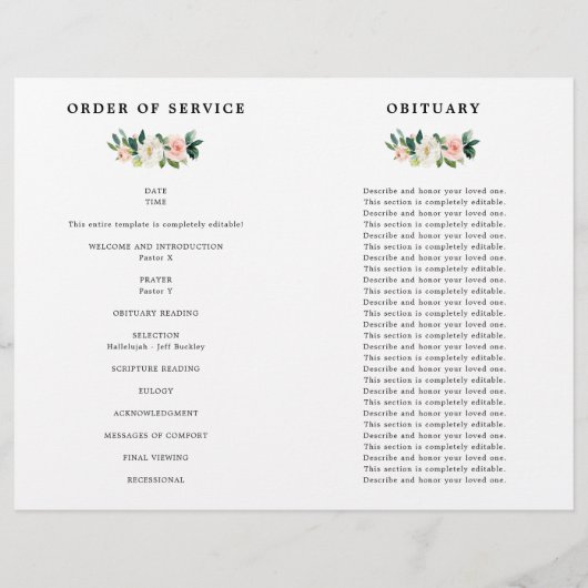 Floral Blush Celebration of Life Programme (Achterkant)