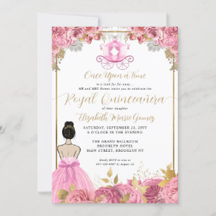 Floral Blush Cinderella Royal Quinceanera Kaart