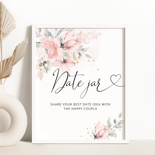 Floral blush date nachtideeën. Datum jar bridal Po Poster