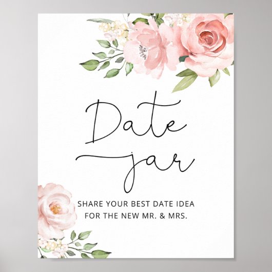 Floral blush date nachtideeën. Datum jar bridal Poster (Voorkant)