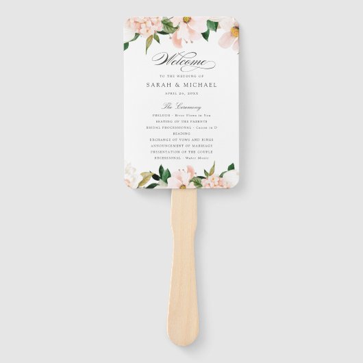 Floral Blush Elegant Magnolia Trouwprogramma Handwaaier (Voorkant)