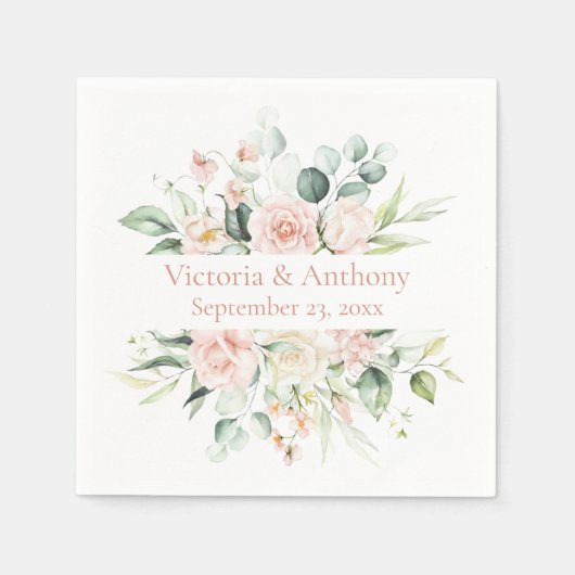 Floral Blush Elegant Name Wedding Napkins Servet (Voorkant)
