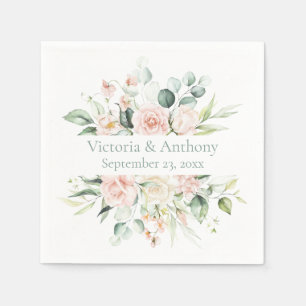 Floral Blush Elegant Name Wedding Napkins Servet