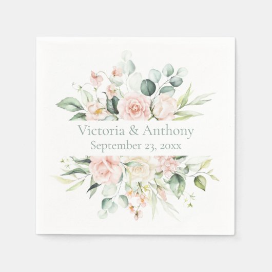 Floral Blush Elegant Name Wedding Napkins Servet (Voorkant)