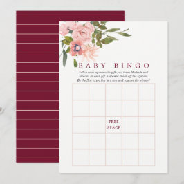 Floral Blush en Burgundy Baby shower Baby Bingo Kaart