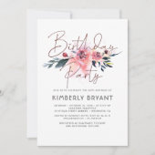 Floral Blush en Burgundy Birthday Party Kaart (Voorkant)