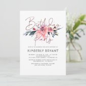 Floral Blush en Burgundy Birthday Party Kaart (Staand voorkant)