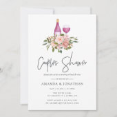 Floral Blush en Gold Wine Tasting Couples Shower Kaart (Voorkant)
