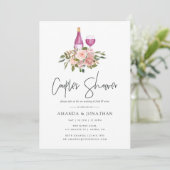 Floral Blush en Gold Wine Tasting Couples Shower Kaart (Staand voorkant)