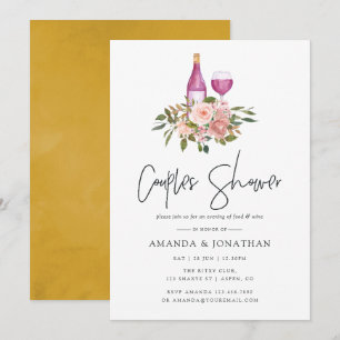 Floral Blush en Gold Wine Tasting Couples Shower Kaart