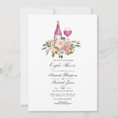 Floral Blush en Gold Wine Tasting Couples Shower Kaart (Voorkant)