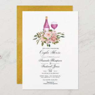 Floral Blush en Gold Wine Tasting Couples Shower Kaart