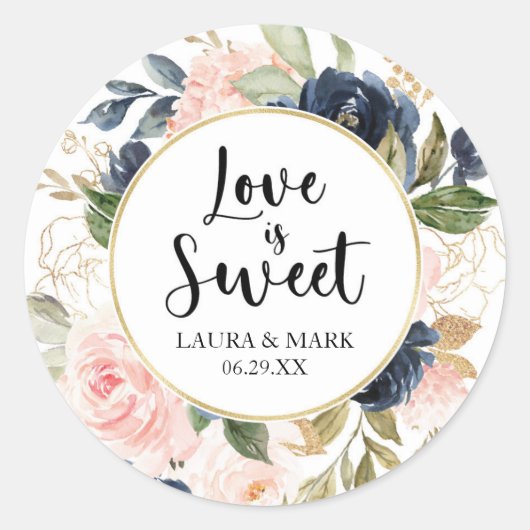 Floral Blush en Navy Love Is Sweet Sticker (Voorkant)