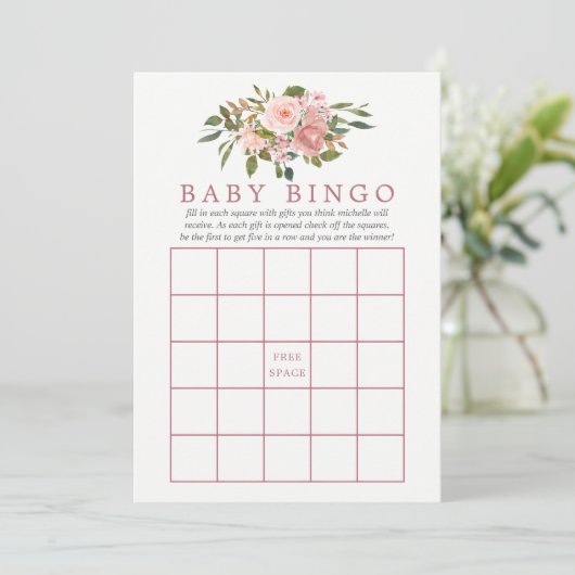 Floral Blush en Roos Gold Baby shower Baby Bingo Kaart (Staand voorkant)