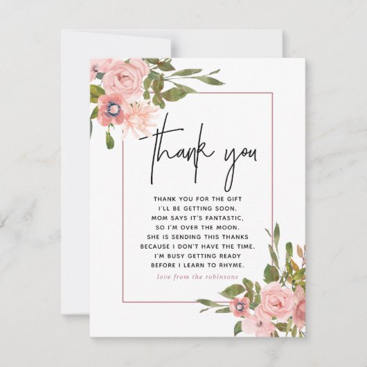 Floral Blush en Roos Gold Baby shower Hartelijk da Bedankkaart (Voorkant)