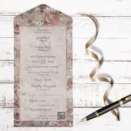  Floral Blush en Roos Gold met QR-code All In One Uitnodiging