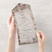 Floral Blush en Roos Gold met QR-code All In One Uitnodiging (Afscheurbaar)