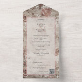 Floral Blush en Roos Gold met QR-code All In One Uitnodiging (Binnen)