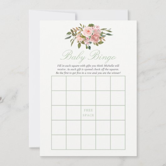 Floral Blush en Sage Baby shower Baby Bingo Kaart (Voorkant)