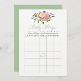 Floral Blush en Sage Baby shower Baby Bingo Kaart