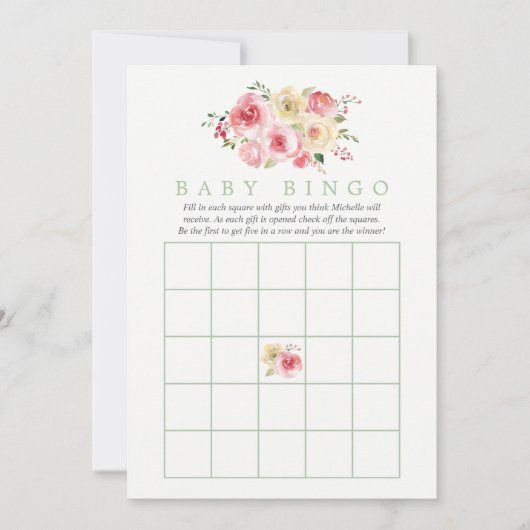 Floral Blush en Sage Baby shower Baby Bingo Kaart (Voorkant)