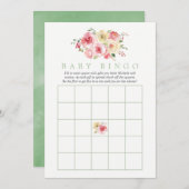 Floral Blush en Sage Baby shower Baby Bingo Kaart (Voorkant / Achterkant)