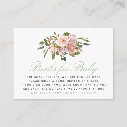 Floral Blush en Sage Baby shower Book Request Informatiekaartje (Voorkant)