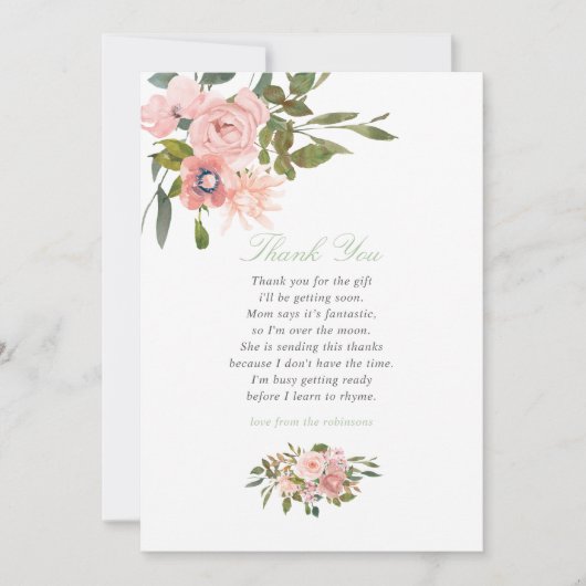 Floral Blush en Sage Baby shower Dank je Bedankkaart (Voorkant)