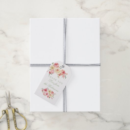 Floral Blush en Sage Baby shower Dank je Cadeaulabel (Met Touw)