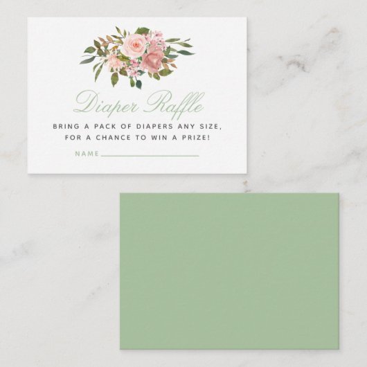 Floral Blush en Sage Baby shower Diaper Raffle Informatiekaartje (Voorkant / Achterkant)