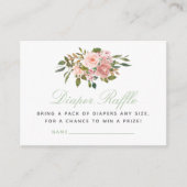 Floral Blush en Sage Baby shower Diaper Raffle Informatiekaartje (Voorkant)
