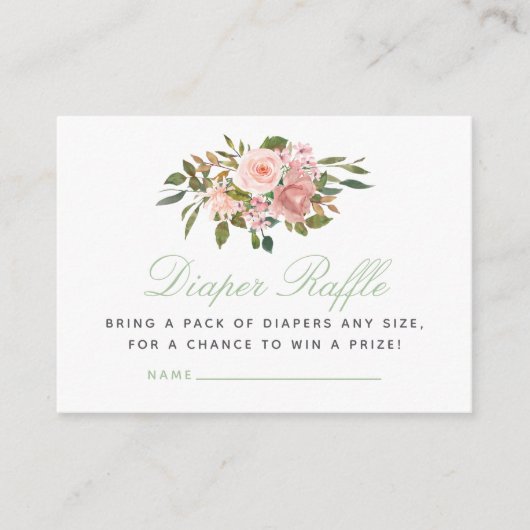 Floral Blush en Sage Baby shower Diaper Raffle Informatiekaartje (Voorkant)