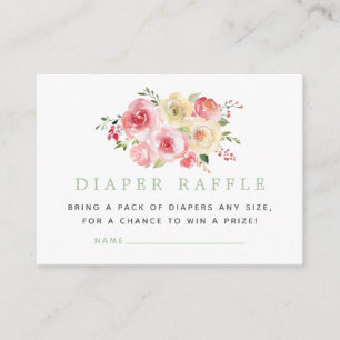 Floral Blush en Sage Baby shower Diaper Raffle Informatiekaartje
