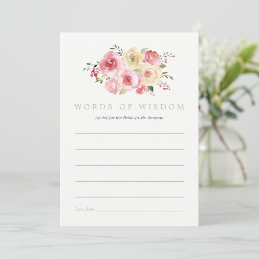 Floral Blush en Sage Vrijgezellenfeest Bride Advic Kaart (Staand voorkant)
