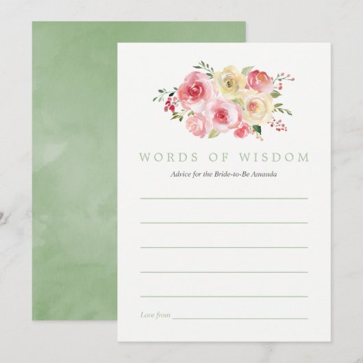 Floral Blush en Sage Vrijgezellenfeest Bride Advic Kaart (Voorkant / Achterkant)